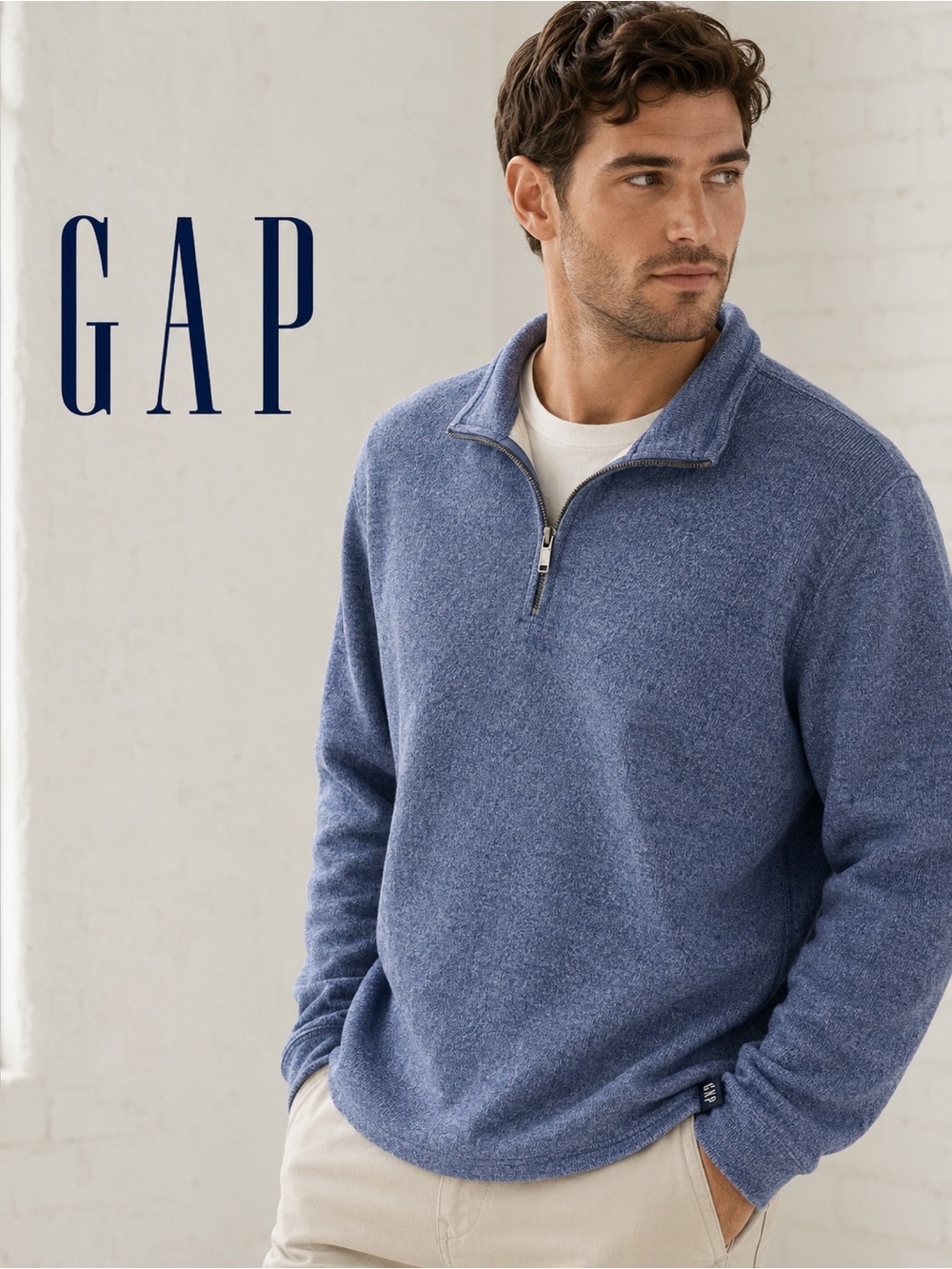 GAP Men's Zip-Neck Sweater in Dusty Blue